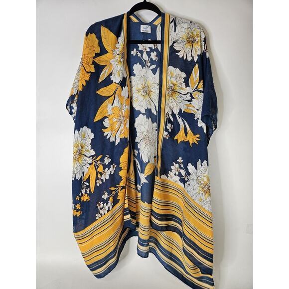 Save The Ocean Women’s Woven Kimono Floral Stripe Print Blue Swim Cover Up - Picture 3 of 6